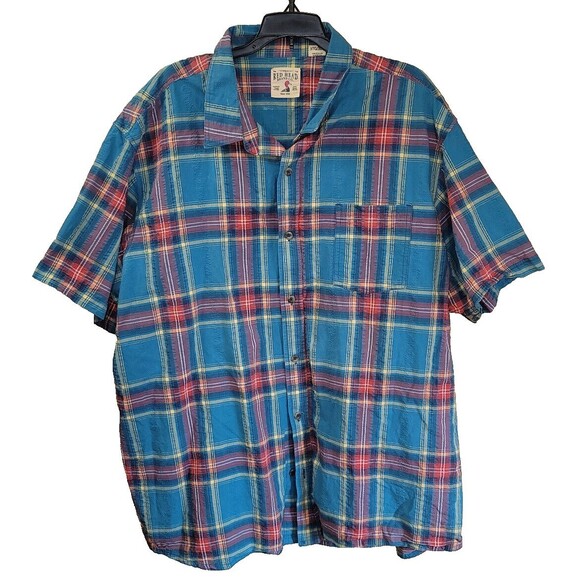 Red Head Brand Co Mens Short Sleeve Shirt Button Up Size 3XL Plaid Red / Blue - Picture 1 of 10